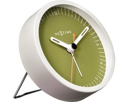 Tafel Wekker 9x9x7.5 cm - Stil - Wit/Groen - Metaal - NeXtime Small