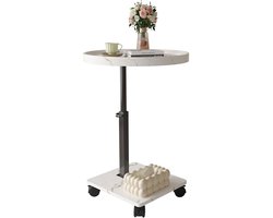 Tafel - Witte tafel - Salontafel op vier wielen - In hoogte verstelbaar - Draaibaar - Houten salontafel - Dubbellaags ontwerp - Tafelblad met PVC-coating - 40x40x45 cm
