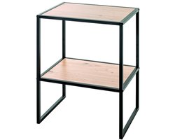 Tafel – Zwart metaal en licht eiken MDF – 45x35x60 cm – Compact en modern design