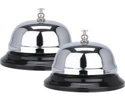Tafelbel/receptiebel - 2 stuks - Metaal - Zilver - 9 cm
