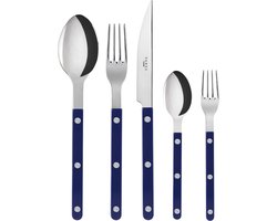 Tafelbestek, 5-delig - bistrot - mes, vork, eetlepel, theelepel & taartvork - roestvrij staal en nylon - vaatwasmachinebestendig - marineblauw