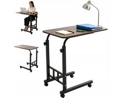 Tafelblad - Bijzettafel - Laptoptafel - Bedtafel - Banktafel - Verrijdbaar Computerbureau - 60 × 40 × 60 cm - In Hoogte Verstelbaar - 4 Zijvakken - Remwielen