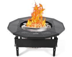 Tafelblad voor vuurkorfomranding - Omranding voor vuurkorftafel - Robuust Q235-staal - Roestvrij - UV-bestendig - Draagbaar metalen onderstel voor het terras - Zwart