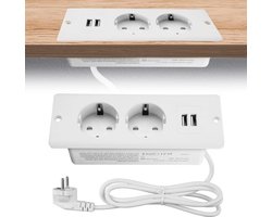 Tafelcontactdoos met 2 stopcontacten en 2 USB-poorten - 1.5 m kabel - voor werkblad of vergadertafel (wit)