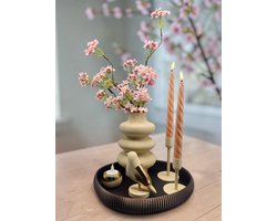 Tafeldecoratie Set met Design Vaas en Bloesemtakken – Tray met Kaarsen en Waxinelicht – Moderne Salontafel Decoratie – Luxe Woonaccessoires