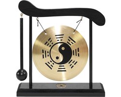 Tafelgong met Houten Voet - Zen Decoratie - Hout en Koper - Thuiskantoor en Woonkamer - Bagua-diagram