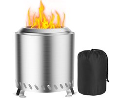Tafelhaard Buiten Rookvrij 22 x 22 x 26 cm - RVS Mini Vuurkorf voor Pellets en Hout - Draagbare Vuurschaal met Opbergtas voor Balkon, Terras, Tuin en BBQ