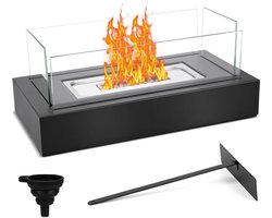 Tafelhaard met 4-voudig veiligheidsglas en decoratieve stenen - voor binnen en buiten - bio-ethanol haard