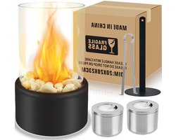 Tafelhaard met decoratieve stenen en 2 verbrandingskamers - oneindige brandduur - binnen en buiten gebruik Tafelhaard