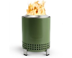 Tafelhaard Met Standaard – Low Smoke Mini Vuurkorf – Geschikt Voor Stad En Buitenwijk – Werkt Op Pellets Of Hout – Veilig RVS – Inclusief Draagtas – 17,5 x 13 cm – 635 g – Groen