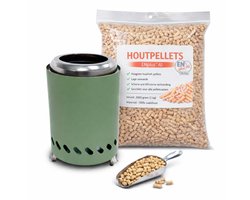 Tafelhaard voor balkon, tuin en terras met 2 kg houtpellets en houtschepje - Groen - 14,5 x 14,5 x 19,5 cm