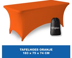 Tafelhoes Oranje - 183 x 75 x 74 cm - voor Klaptafel / Buffettafel / Partytafel / Tuin Tafel / Campingtafel met Opbergzak - Luxe Extra Dikke Stretch Rok – Kras- en Kreukvrije Hoes