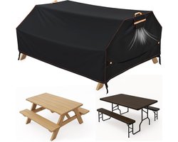 Tafelhoes Picknickbank - Picknicktafel Beschermhoes - Buitenmeubels Beschermen - Waterdicht Oxford Stof - 193 x 1575 cm - Zwart