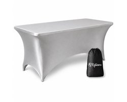 Tafelhoes Zilver - 183 x 75 x 74 cm - voor Klaptafel / Buffettafel / Partytafel / Tuin Tafel / Campingtafel met Opbergzak - Luxe Extra Dikke Stretch Rok – Kras- en Kreukvrije Hoes