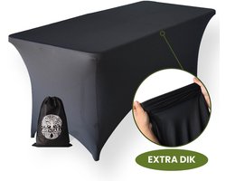 Tafelhoes Zwart – 180-183 x 75 x 75 cm - 2 Jaar Garantie - Extra Dik – Luxe Stretch Hoes Voor Klaptafel, Buffettafel, Partytafel, Tuin- & Campingtafel – Kras- en Kreukvrije Tafel Rok met Opbergtas - Kerst