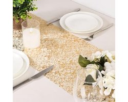 Tafelkleden – Tafeltextiel – Gouden organza tafelloper op rol, 28 cm x 10 m, glinsterend, kerst/bruiloft