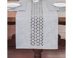 Tafelkleden – Tafeltextiel – Rechthoekige stoffen tafelloper met grijze rand, picknicktafel voor binnen en buiten, 16x70 inch