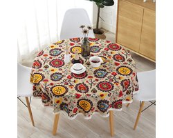 Tafelkleed - 150 CM rond - Tafellaken - Decoratieve Tafelhoezen - Tafelzeil - Tafelkleden - Boheemse stijl - Kleur - Bloemen - Katoen Linnen - Geschikt voor thuisgebruik