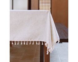 Tafelkleed 180 x 145 – Rechthoek – Linnen Blend – 2 tot 4 personen – Met Franjes – Beige