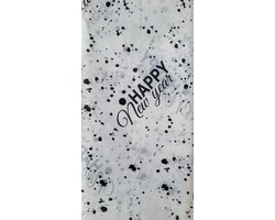 Tafelkleed 180x130 cm Happy NewYear - wit met zwart party kleed wegwerp Oud en Nieuw feest tafel kleed