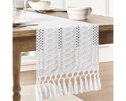 Tafelkleed - 30x160cm - Tafelloper - Beige Bohemian Tafelloper - Luxe Tafelkleed - Tafelkleden - Tafellinnen Diner - Handgeweven - Herfstontwerp - Landelijke Woondecoratie - Geschikt voor eettafels en kasten - Wit