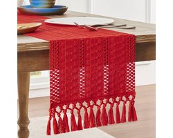 Tafelkleed - 30x160cm - Tafelloper - Beige Bohemian Tafelloper - Luxe Tafelkleed - Tafelkleden - Tafellinnen Diner - Handgeweven - Herfstontwerp - Landelijke Woondecoratie - Geschikt voor eettafels en kasten - Rood