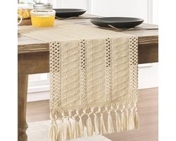 Tafelkleed - 30x275cm - Tafelloper - Beige Bohemian Tafelloper - Luxe Tafelkleed - Tafelkleden - Tafellinnen Diner - Handgeweven - Herfstontwerp - Landelijke Woondecoratie - Geschikt voor eettafels en kasten - Beige