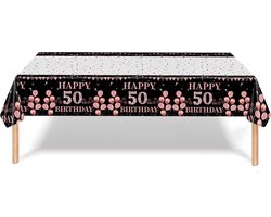 Tafelkleed 50 Jaar Verjaardag Versiering Tafelloper Plastic Tafelzeil Zwart Rosegoud Feest Tafellaken Xl Formaat