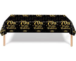 Tafelkleed 70 Jaar Verjaardag Versiering Tafelloper Plastic Tafelzeil Zwart Goud Feest Tafellaken Xl Formaat 137*274cm