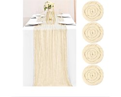 Tafelkleed, 90 x 400 cm, kaasdoek-tafelloper voor bruiloft, feest, vakantie, decoratie, tafeldecoratie (lichtbeige/creme)