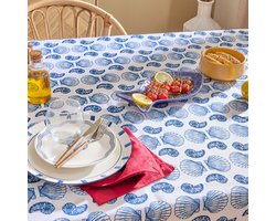 Tafelkleed anti-vlek bedrukt Océania - Polyester - 140x240cm - Blauw