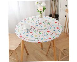Tafelkleed Beschermer - Ronde Tafel Bedekking - Eettafel Beschermen - Waterdicht Elastisch Rand - 114 x 114 cm - Rode Bloem