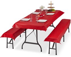 tafelkleed biertafel - 250 x 100 cm - met 2 bierbankhoezen - afwasbaar - rood