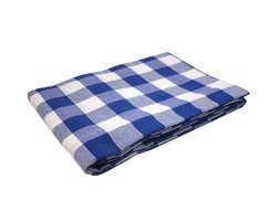 Tafelkleed – Blauw-Wit Geruit - 140 x 250 – 4x4 cm Geweven Ruit – Oktoberfest Stijl – Strijkvrij – Met Blauw Biesband – Voor Binnen & Buiten