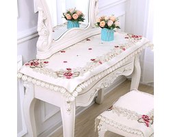 Tafelkleed Bloem Kant - Keukentextiel Tafeldecoratie - Dineren Tafel Dekken - Vlekbestendig Waterafstotend - 218 x 147 cm - Crème Beige