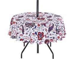 Tafelkleed Bloemen - Outdoor Kleed - Bescherming Tafel - Met Parasolgat - 178 cm Rond - Paars