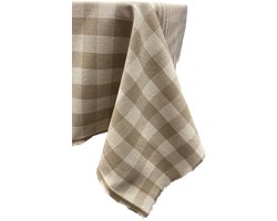 Tafelkleed Céline – Beige-Crème Geruit – 140x200 cm – 100% Katoen – Strak & Soepel Vallend – Voor Binnen & Buiten