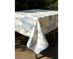 Tafelkleed Chateau Bleu 140 x 200 cm – 100% Katoen Tafelkleed met Frans Tafereel – Afgewerkt met blauw biesband