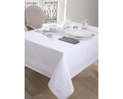 Tafelkleed Damassee - Satijn lint - Eettafel decoratie - Hotelkwaliteit - 150 x 250 cm - Wit