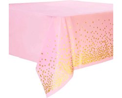 Tafelkleed dun Plastic roze met gouden stippen 1.37 m x 1.83 m -  Babyshower