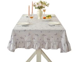 Tafelkleed - Frans Landelijk Tafelkleed - Katoenlook Polyester - Niet Waterdicht - Antislip/Slijtvast/Stofafstotend - Met Ruches - Voor Eettafel/Salontafel/Picknick - Machinewasbaar - Lavendelprint - 140x280cm (Incl. Ruches) - 1 Stuk
