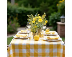Tafelkleed Geel-Wit Geruit – 140x200 - Brabants Bont 4x4 cm – Rechthoek - Katoen/Polyester
