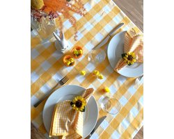 Tafelkleed Geel-Wit Geruit – 140x250 - Brabants Bont 4x4 cm – Rechthoek - Katoen/Polyester