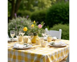 Tafelkleed Geel-Wit Geruit – 140x280 - Brabants Bont 4x4 cm – Rechthoek - Katoen/Polyester