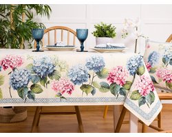 Tafelkleed - Gobelinstof - Ciano - Hortensia - Blauw - Roze - Grote Bloemen - Rechthoek 220 x 140 cm