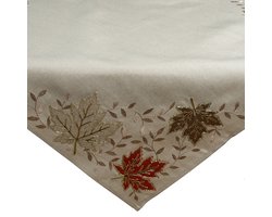 Tafelkleed - Herfst - bladeren - Ecru - Bruin - rood - brons - bladeren - gouddraad applicatie - 110 x 110 cm