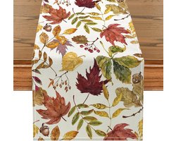 Tafelkleed - Herfst Tafelloper - 33x183 cm - Linnen - Met Esdoornbladeren - Voor Thanksgiving en Herfstdecoratie