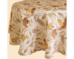 Tafelkleed - Herfstbladeren - Bedrukt - Creme en licht bruin - Rond 170 cm