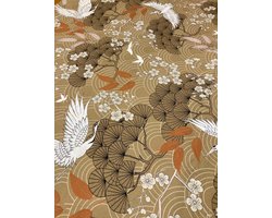 Tafelkleed Kawagoe – 140 x 200 – Japans design – goud met kraanvogels – 100% katoen – Bamar Lifestyle