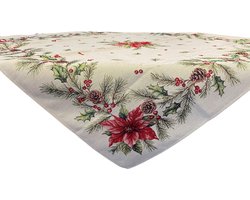 Tafelkleed - Kerst - Gobelinstof - Mary - Dennenappel - Kerstroos - 100 x 100 cm